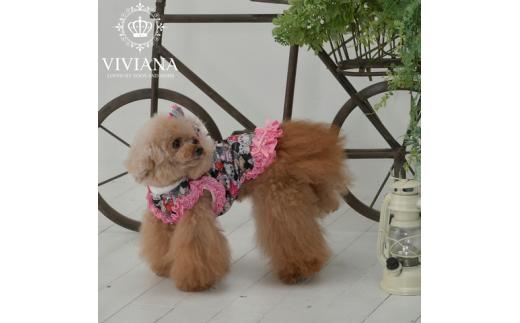 ドッグウェア「VIVIANA」リボン&くま柄フリルタンクトップ　/　Pink