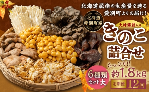 【 １２ヶ月定期便 】 【 大株まいたけ入り 】 きのこ詰合せ ( まいたけ、 椎茸、 えのき茸、 なめこ、 えぞゆきのした、 きくらげ ) ６種類セット 【 大 】 約1.8kg きのこ キノコ 茸 新鮮 詰め合わせ セット 食べ比べ 国産 北海道産 茸料理 定期 定期配送