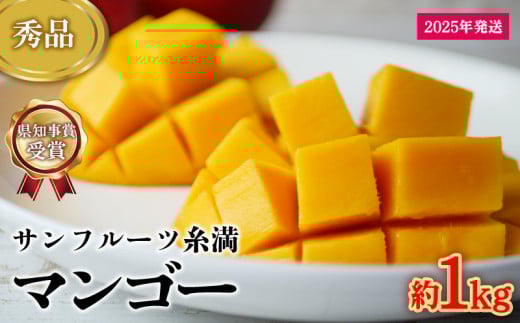 【2025年発送】県知事賞受賞　サンフルーツ糸満　マンゴー秀品　約1kg 産地直送 先行予約 フルーツ 果物 くだもの アップルマンゴー アップル アーウィン種 濃厚 デザート 贅沢 旬の果物 甘い おすすめ プレゼント 贈答 冷蔵 国産 沖縄 沖縄県産