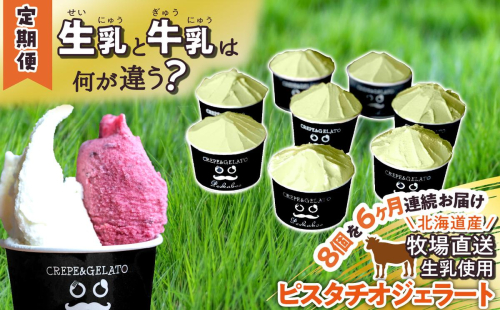 ＜6ヶ月定期便＞北海道産 生乳 ジェラート アイス ピスタチオ 毎月8個 ジェラートセット