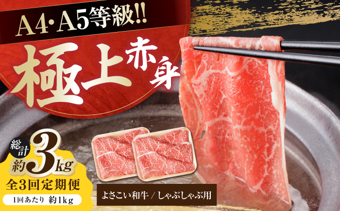 
            【3回定期便】高知県産 よさこい和牛 上赤身 しゃぶしゃぶ用 約500g×2 総計約3kg 牛肉 すきやき 国産 肉 A4 A5 薄切り スライス 【(有)山重食肉】 [ATAP123]
          