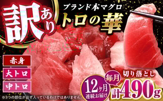 【全12回定期便】訳あり！対馬産 本マグロ 切り落とし 490g（7パック） ≪対馬市≫【桐谷商店】 トロの華 冷凍 新鮮 海鮮 小分け マグロ [WAQ030]
