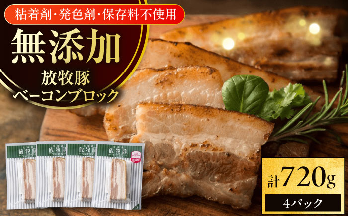 放牧豚 ベーコンブロック 計720g（180g×4）《厚真町》　【ファーマーズファクトリー株式会社】 無塩せき 無添加 北海道 [AXBA113]