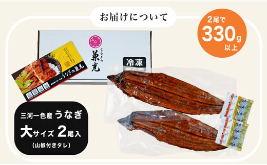 愛知県三河一色産　うなぎ蒲焼き　大サイズ2尾（合計330g以上）国産 愛知県産 西尾市産 西尾一色産 うなぎの兼光 鰻 ウナギ 蒲焼き 惣菜 総菜 タレ付き たれセット 海鮮 魚  丑の日 土用の丑の