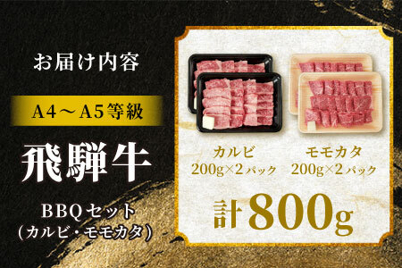 【最短発送】 飛騨牛 BBQセット（カルビ・モモカタ） 計800g A5 A4 国産 牛 黒毛和牛 和牛 牛肉 カルビ もも モモ カタ 肩 かた 豪華 ギフト 贈答 肉のひぐち