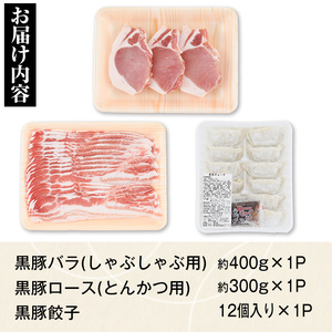 【A02042】特選黒豚バラ・とんかつセット！黒豚餃子(12個入)×1P付き 鹿児島 国産 九州産 黒豚 豚肉 お肉 バラ スライス しゃぶしゃぶ とんかつ とん汁 豚汁 カレー 肉じゃが 餃子 ぎょ