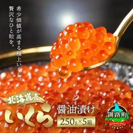 いくら醤油漬け 250g ×5個セット ＜北海道産の鮭卵＞_国産 いくら醤油漬 しょう油 しょうゆ イクラ ikura 小分け 天然 鮭 鮭卵 鮭いくら 魚卵 冷凍 魚介類 海鮮 絶品 人気 一人暮らし おかず 笹谷商店 直営 釧之助本店 高級 ギフト 贈答用 贈答品 北海道 釧路町 釧路超 特産品 _【配送不可地域：離島】【1081136】