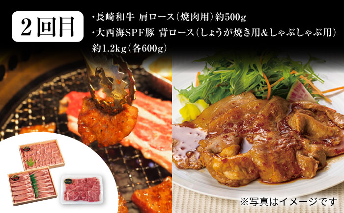 【迷ったらこれ♪】【3回定期便】 長崎和牛 大西海SPF豚 定期便 ブランド国産豚＜大西海ファーム＞ [CEK184]