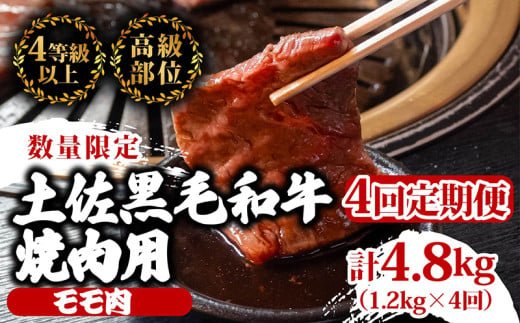 【定期便4回】土佐黒毛和牛モモ肉焼肉用 計4.8kg（1.2kg×4ヶ月連続お届け)  3Tコース | 特撰 モモ肉 最上位等級 A4 A5 最高ランク 贅沢 焼き肉 やきにく 小分け 冷凍 国産 ブランド 和牛 牛肉 大人気 ギフト リピート リピーター おすすめ ランキング おいしい 限定 高評価 BBQ バーベキュー キャンプ アウトドア 高知県 須崎 TM74000