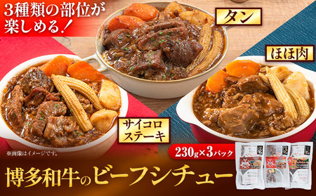 博多和牛 の ビーフシチュー 230g × 3種類 ( サイコロステーキ タン ほほ肉 ) 清柳食産《30日以内に出荷予定(土日祝除く)》九州産 牛 肉 送料無料 鞍手郡 鞍手町 牛肉 和牛 シチュー