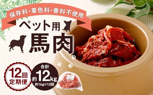 【12回定期便】 ペット用 馬肉 約1kg（1袋）×12回 計約12kg 馬 お肉 肉 ペットフード ドッグフード キャットフード おやつ ごはん ご飯 餌 えさ エサ 冷凍