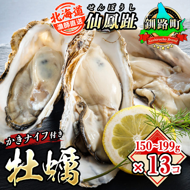 北海道 仙鳳趾名産 牡蠣 150g～199g×13コ＋かきナイフ付き かき漁師直送K4-3 【センポウシ : 釧路町の東 厚岸湾の西 カキの名産地】 仙鳳趾 北海道 釧路町 釧路超 特産品