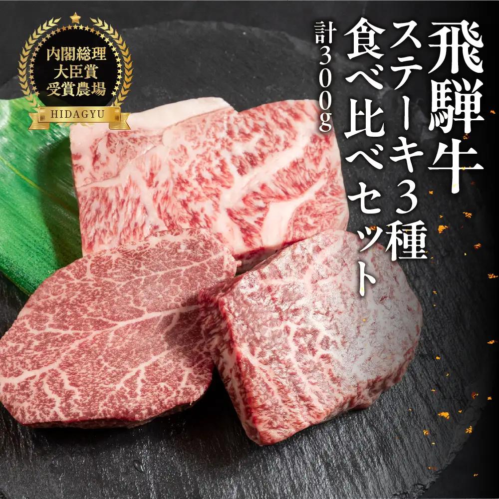 飛騨牛ステーキ 3種 食べ比べセット（各100g）計300g （サーロイン・ヒレ・赤身）【22-50】