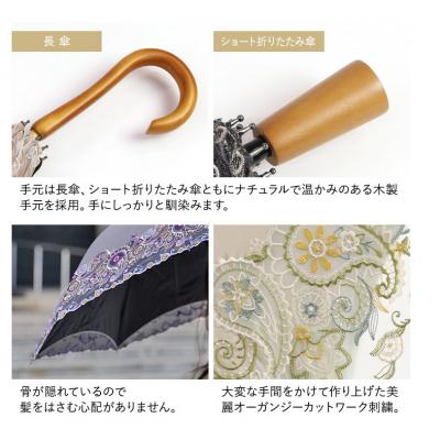 ふるさと納税 京都市 【シノワズリーモダン京都】女優日傘プレミアム ペイズリー更紗オーガンジー刺繍長日傘 ブラック |  | 01