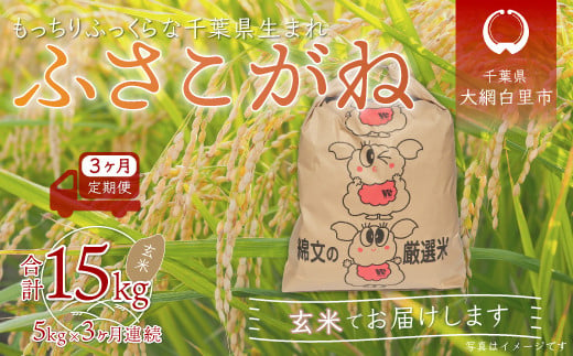 ＜3ヶ月定期便＞千葉県産「ふさこがね」玄米5kg×3ヶ月連続 計15kg ふるさと納税 玄米 定期便 5kg ふさこがね 千葉県 大網白里市 送料無料