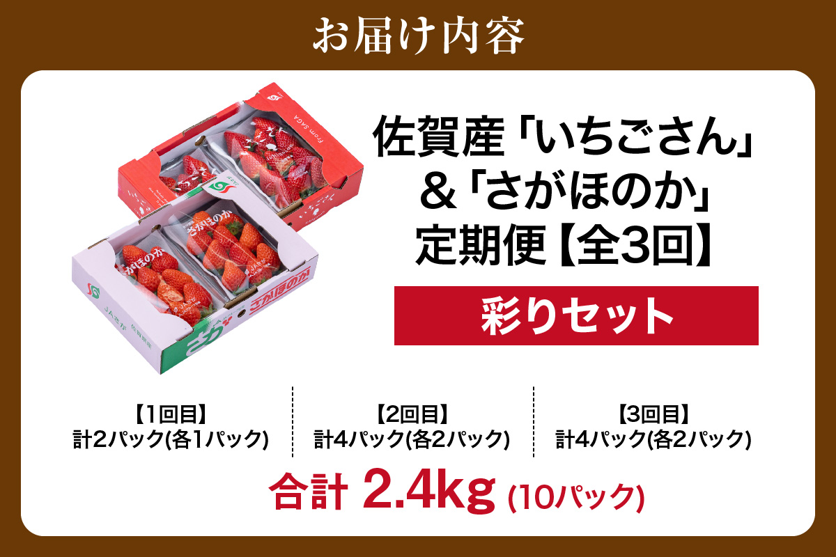 佐賀産いちご「いちごさん」＆「さがほのか」定期便 彩りセット【全3回】 999-B863