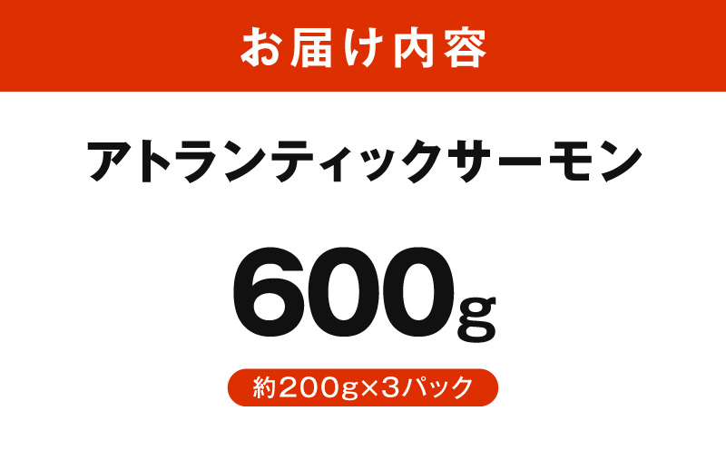 アトランティックサーモン 600g【小分け 200g×3P 柵切り 刺身 魚介 海鮮 さーもん 生食 お試し】 G3544