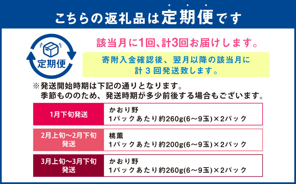 【3か月連続定期便】にべさんちの苺 熊本県産イチゴ食べ比べ定期便 (かおり野・桃薫・空音)