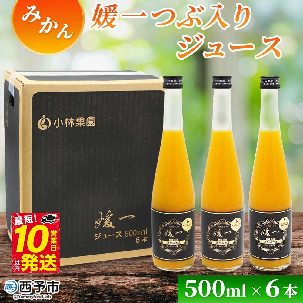 【ふるさと納税】＜媛一つぶ入りジュース みかん 500ml×6本＞ 国産 つぶ入り オレンジジュース みかんジュース 果汁 粒入り ストレートジュース 愛媛県産 西宇和 果汁 ジュース みかん オレンジ 飲料 セット 小林果園 愛媛県 西予市 【常温】『最短10営業日以内に発送予定』