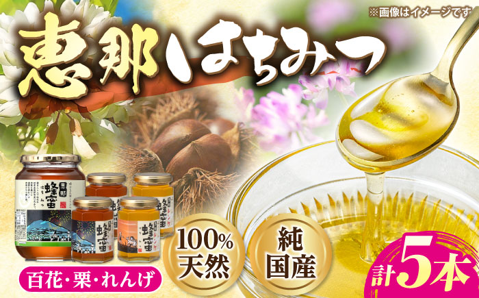 恵那蜂蜜 5本セット (蓮華蜂蜜180g×2本、百花蜂蜜1000g×1本、栗蜂蜜180g×2本) 国産 はちみつ 岐阜 恵那市 / はち工房こうけつ [AUDF039]