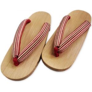 木曽ねずこ下駄　縞柄小豆鼻緒　女性用　並寸【1721279】