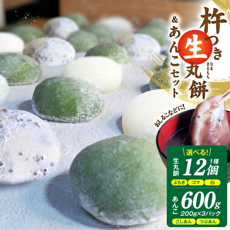 【ふるさと納税】選べる 杵つき 生丸餅 よもぎ / ゴマ / 白 12個 こしあん / つぶあん 200g×3 セット 老舗 和菓子屋さん 生餅 餅 国産よもぎ あんこ 昔ながら 手作り 甘さ控えめ あんころ餅 おしるこ 食品 お取り寄せ スイーツ デザート 冷凍 大阪府 泉佐野市 送料無料