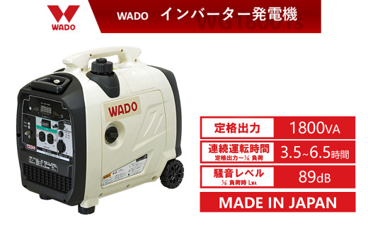 インバーター発電機（定格出力 1.8kVA WG1800is） 　【1617】