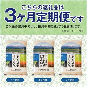 SF0297　【3回定期便】［精米］はえぬき　5kg×3回(計15kg) JM