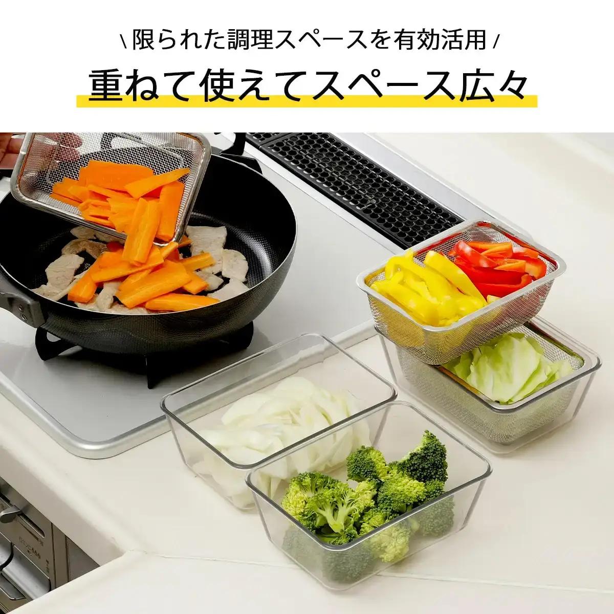 耐熱クリアバット＆フタ＆ザル 9点セット スクエア型 食品保存 燕三条製 バット