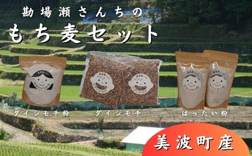 
もち麦500g×2袋・もち麦粉500g・はったい粉200g×2袋
