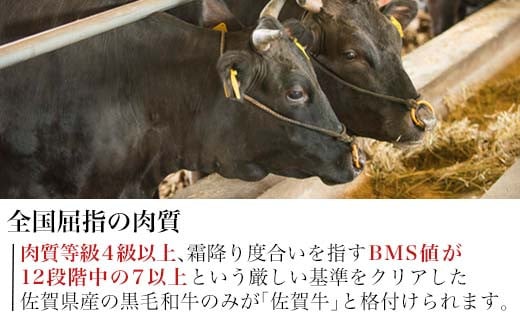 全国屈指の肉質をお届けします。
厳しい基準をクリアした黒毛和牛のみが「佐賀牛」と格付けされます。