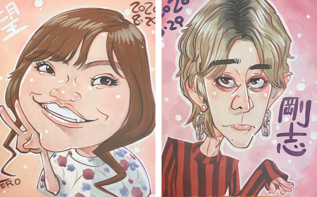 特徴をしっかりとらえて似ている 似顔絵 2名分