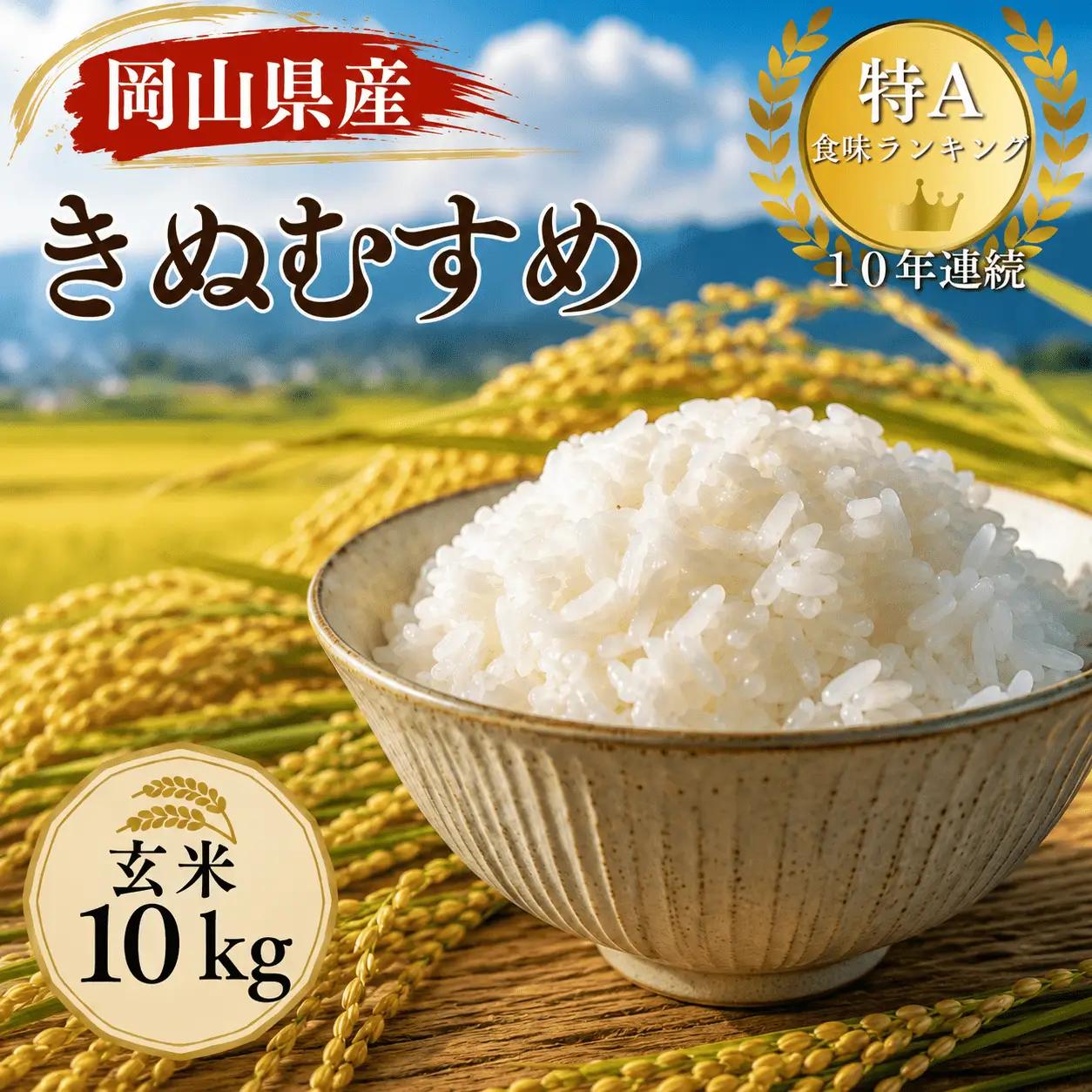【令和８年産 先行予約】特A連続受賞 きぬむすめ 玄米（10kg × 1袋）きぬむすめ お米 玄米 特A タンポポ農園 岡山県産 【tppn010-01】