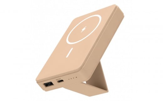 モバイルバッテリー 5000mAh MagSafe対応 ワイヤレス充電器【カフェラテ】
