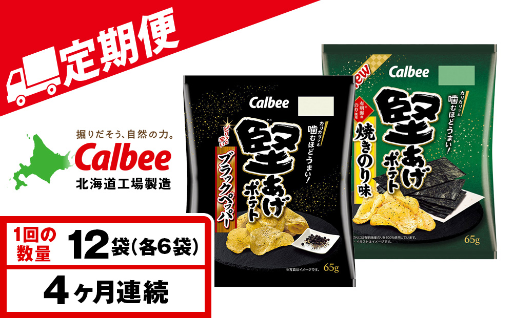 【定期便4カ月】堅あげポテト 2種セットA ＜ブラックペッパー・焼きのり＞ 各6袋  カルビー ポテトチップス 《千歳工場製造》