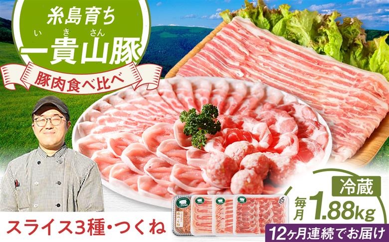 【全12回定期便】一貴山 豚しゃぶ セット糸島市 / いきさん牧場 /鍋 しゃぶしゃぶ 豚しゃぶ 肩ロース ロース つくね バラ 豚バラ [AGB009] 豚しゃぶ しゃぶしゃぶ 肩ロース 豚バラ 豚つくね つくね