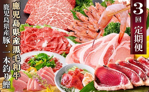 
                  定期便(3ケ月配送)鹿児島県産黒毛和牛・豚肉・一本釣りかつお LL-6038_ 肉 お肉 牛肉 切り落とし 黒毛和牛 海老 テキカツ 赤身 鰹 黒豚 切り落とし 生ハム 人気 送料無料 鹿児島県 枕崎 おすすめ 【1473524】
                