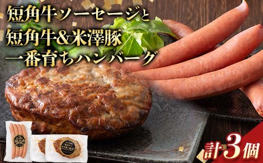 
            山形県産短角牛ソーセージ（4本入り）と短角牛＆米澤豚一番育ちハンバーグセット総量480g F2Y-6532
          