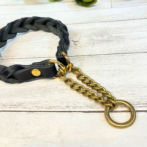 イタリア本革の編み込み ハーフチョーク 本革 イタリア 編み込み 茶色