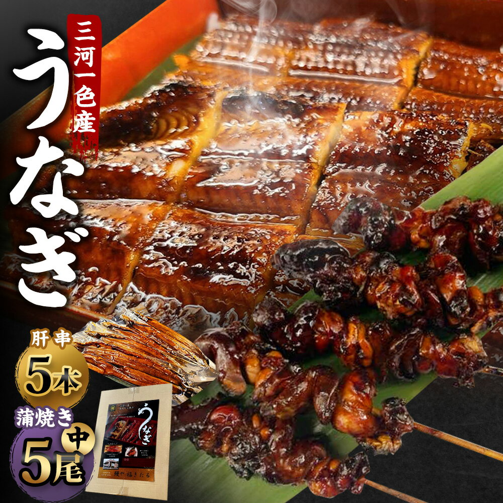 【ふるさと納税】 三河一色産 うなぎ蒲焼き 中5尾 ＋ 肝串焼き 5本 蒲焼タレ 肝串焼き 鰻 お魚 湯煎 惣菜 セット 簡単調理 冷凍 幸田町 送料無料