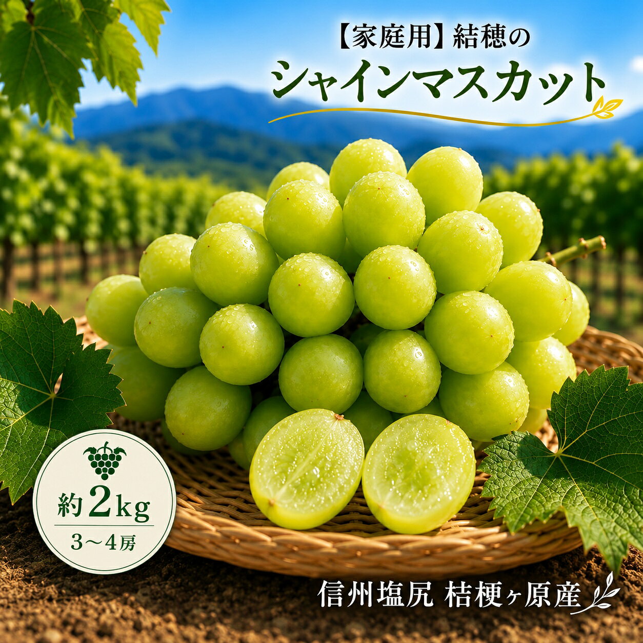 【ふるさと納税】【家庭用】結穂のシャインマスカット約2kg（10月中旬頃～11月下旬にかけて発送予定）｜シャインマスカット マスカット フルーツ 果物 種なし 家庭用 ご家庭用 桔梗ヶ原 ぶどう 葡萄 フルーツ 果物 塩尻市 長野県 信州