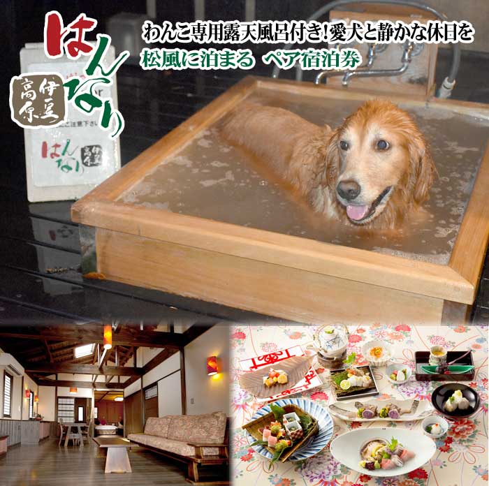 【ふるさと納税】愛犬と泊まる人気温泉宿 はんなり伊豆高原 専用庭付ビューバスタイプ「松風」に泊まる ペア宿泊券(1泊2食付)