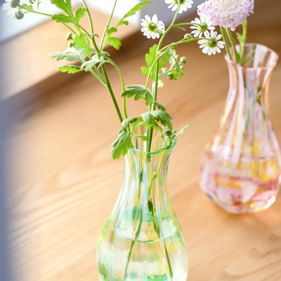 ＜津軽びいどろ＞花ひかり一輪挿し　フォレストグリーン