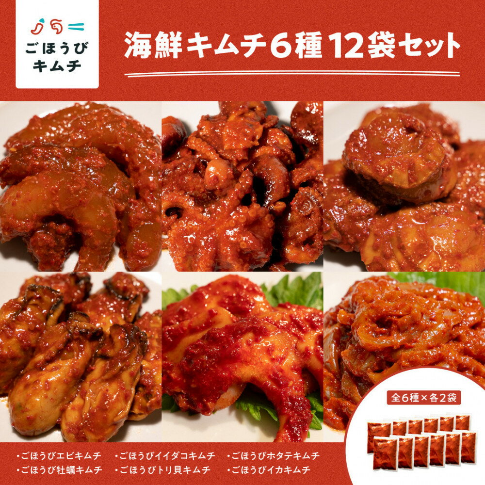 【ふるさと納税】【ごほうびキムチ】海鮮キムチ6種12袋セット（生赤エビ・イイダコ・牡蠣・ホタテ・イカ・トリ貝 各種2袋）【 キムチ 神奈川県 小田原市 】