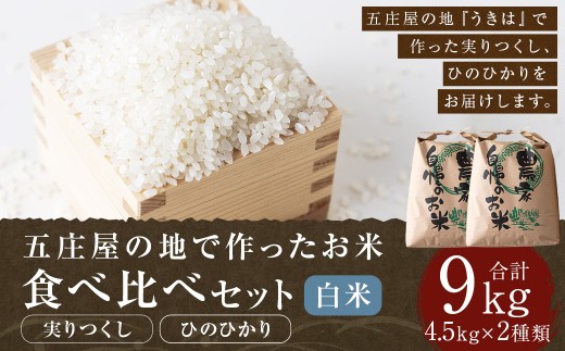 五庄屋の地で作った お米 白米 食べ比べセット（ 実りつくし ・ ひのひかり ）各4.5kg 計約9kg 米 ご飯 国産 九州産 福岡県 うきは市 【2026年1月下旬発送開始】