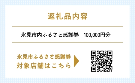 氷見市内ふるさと感謝券（宿泊・飲食） 100,000円分 観光 旅行 飲食 ランチ ディナー 食事  温泉 宿 民宿 旅 食体験 グルメ 富山県 氷見市