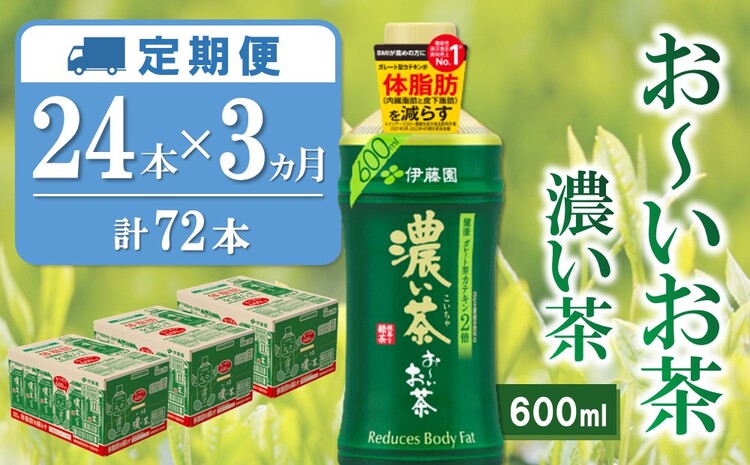 【3カ月定期便】おーいお茶濃い茶 600ml×24本(合計3ケース)【伊藤園 お茶 緑茶 濃い 渋み まとめ買い 箱買い ケース買い カテキン 2倍 体脂肪 備蓄 防災 熱中症】K071430