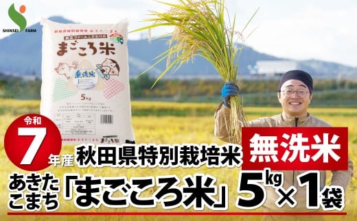 【新米】令和7年産秋田県特別栽培米あきたこまち「まごころ米(無洗米)」5kg 75P9205　/ 米 無洗米 5kg あきたこまち 令和7年産 特別栽培米 まごころ米 秋田県 お米 弁当 おにぎり 大館 東北 秋田 大館市 小分け こわけ 5キロ 5ｷﾛ 5きろ
