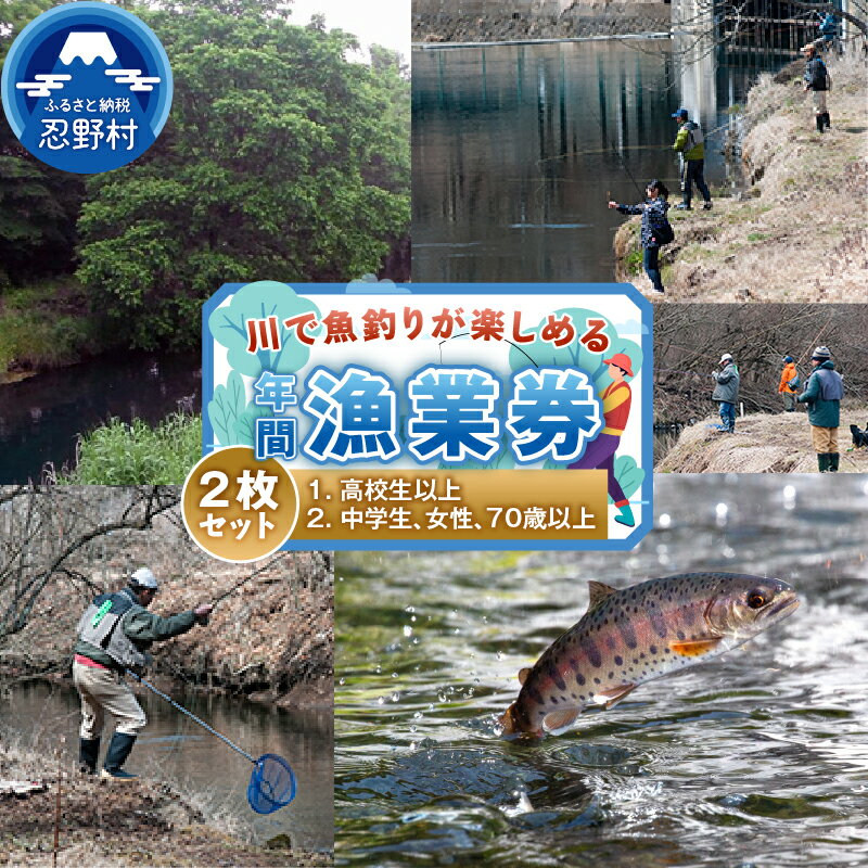 【ふるさと納税】 漁業券 魚釣り 川魚 釣り フィッシング 高校生以上 中学生 女性 70歳以上 年間券 河川 清流 アウトドア 大自然 2枚セット 送料無料 山梨県 忍野村
