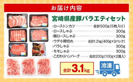 宮崎県産豚 バラエティセット 7種 合計3.7kg 豚肉 ロース カツ しゃぶ 小間切れ ハンバーグ